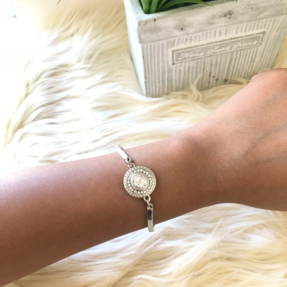 Silver Adjustable Cuff Crystal Center Bracelet - Picture 2 of 5